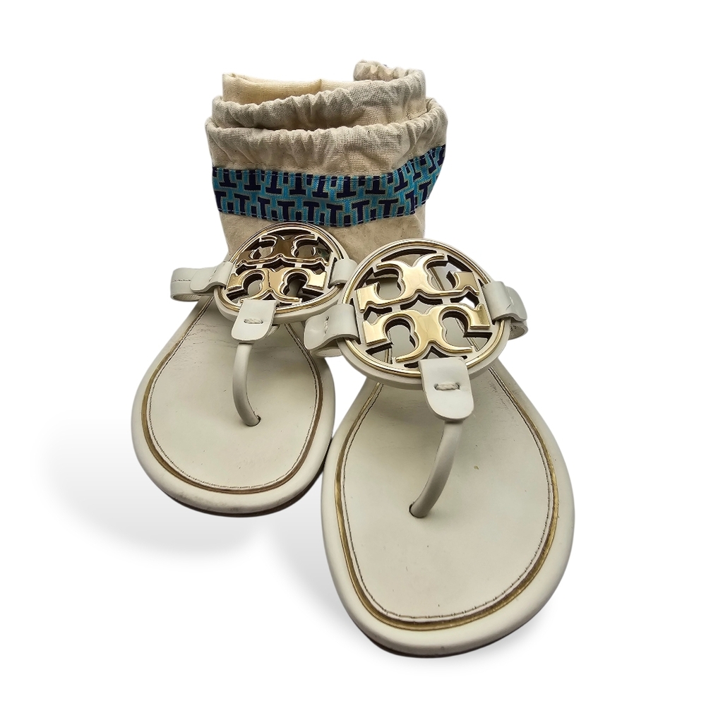 Tory Burch White and Gold Sandals